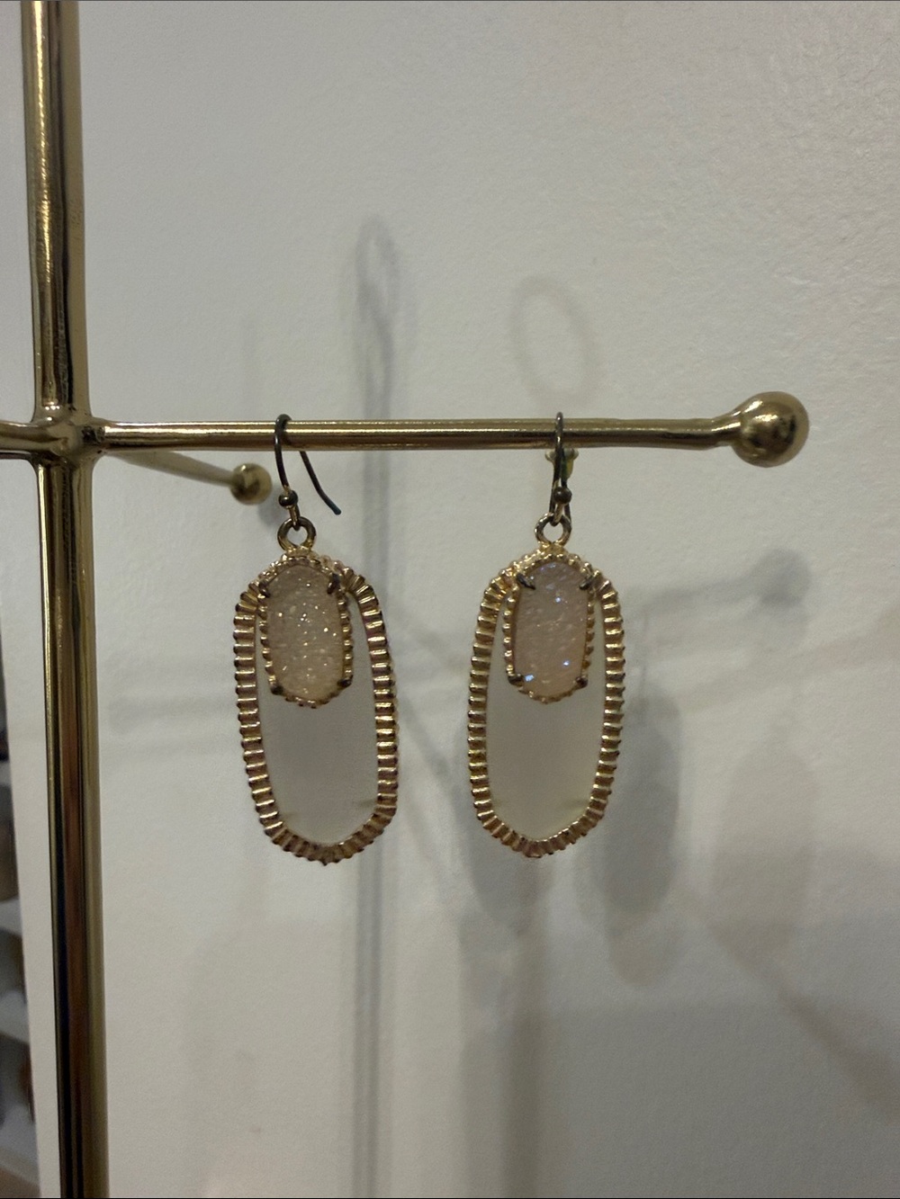Kendra Scott Gold-Tone White Druzy & Frosted Oval Drop Earrings